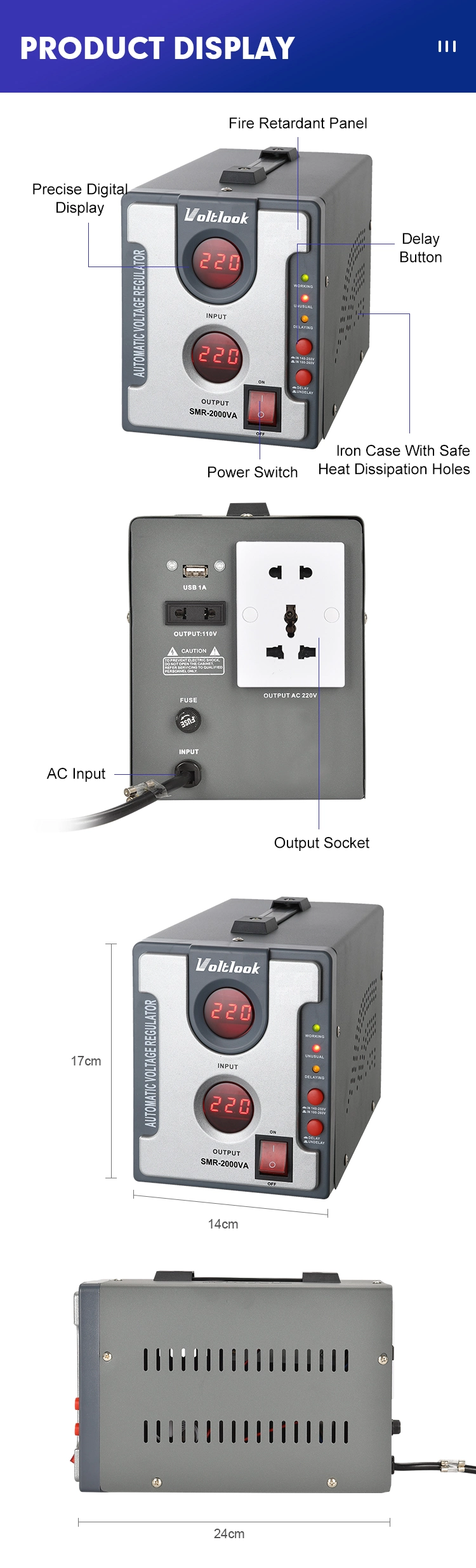 Akai Automatic Voltage Regulator 2000va Digital Meter Relay Type with USB