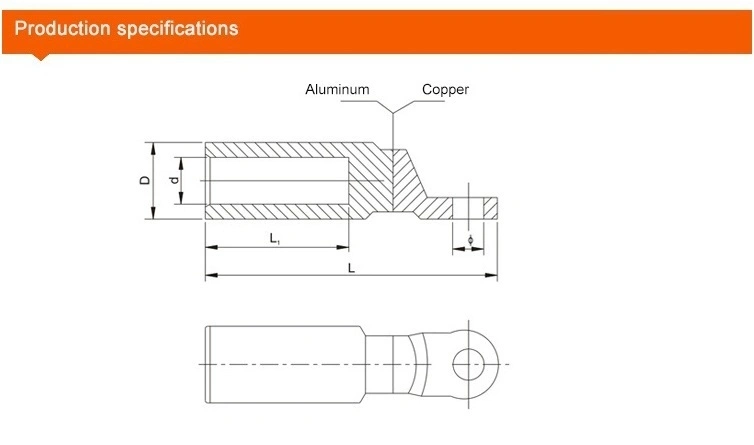 IEC61238-1 Cal Dtl-2 Bimetallic Copper Aluminum 240mm Single Hole Cable Lugs