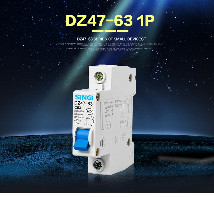Singi Dz47-63 6ka 1 Pole 63A Electrical Low Voltage MCB Miniature Circuit Breaker